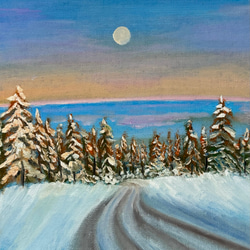 手描き油絵原画-雪景色 2枚目の画像