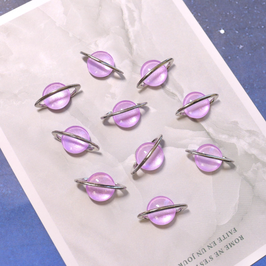 新作☆惑星 土星 デコパーツ パープルグリッター 零配件 handmade