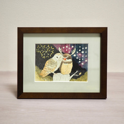 額入原画「クリスマスのフクロウ」 8枚目の画像