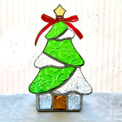 ⭐︎K様オーダー作品⭐︎ステンドグラス＊クリスマスツリーのキャンドルホルダー2023(フローラガラス)＊ 2枚目の画像