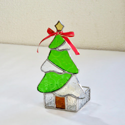 ⭐︎K様オーダー作品⭐︎ステンドグラス＊クリスマスツリーのキャンドルホルダー2023(フローラガラス)＊ 6枚目の画像
