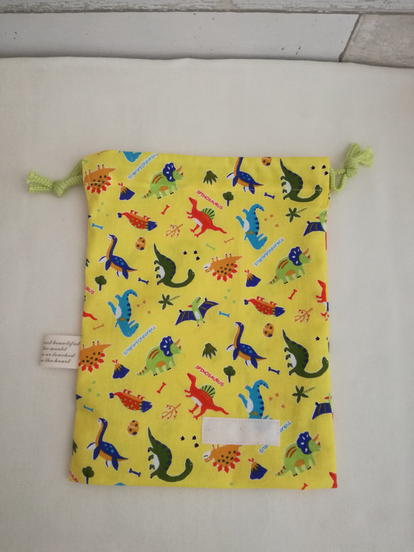 コップ袋・カラフルな恐竜柄(黄色)【入園入学　男の子】 4枚目の画像