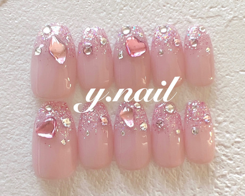 ラメネイル/ラメグラデーションネイル/ラメグラデ/ストーンネイル