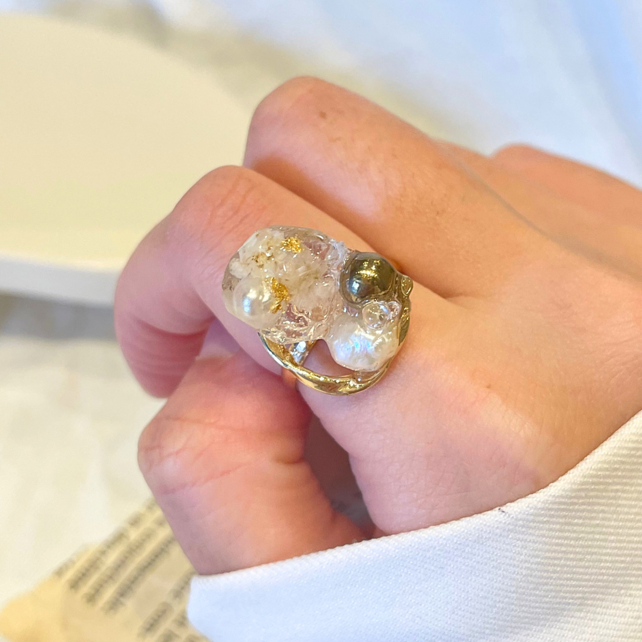 淡色 鉱石レジン×淡水パールリング 指輪・リング moiFleur 通販