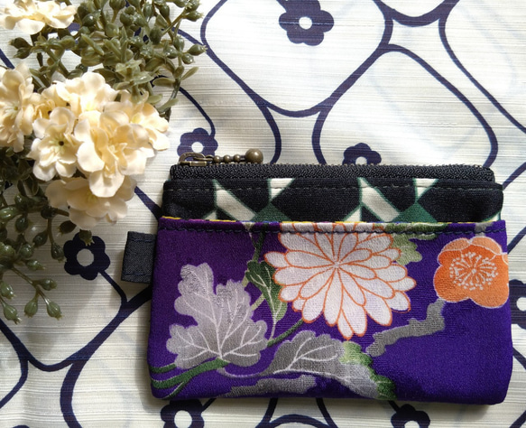 小物入れ　着物･紫地の菊と梅 1枚目の画像