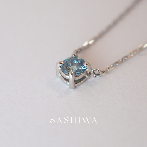 6-7 ネックレス PT900 プラチナ ダイヤモンド ブルーダイヤ 0.26ct