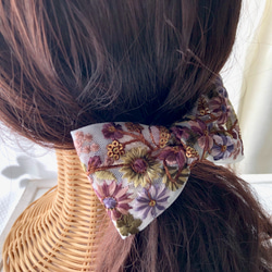 リボンの髪飾り オリエンタルボタニカル　ラベンダーグレー 6枚目の画像