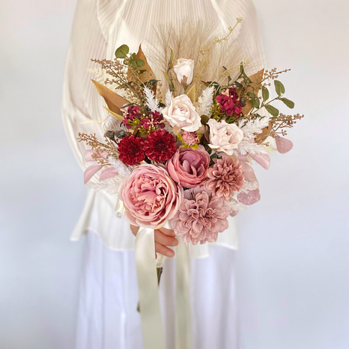 オーダーメイド】くすみピンクローズのアンティーク クラッチブーケ