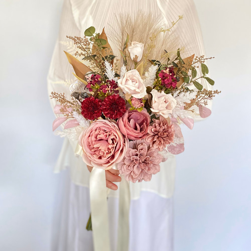 オーダーメイド】くすみピンクローズのアンティーク クラッチブーケ