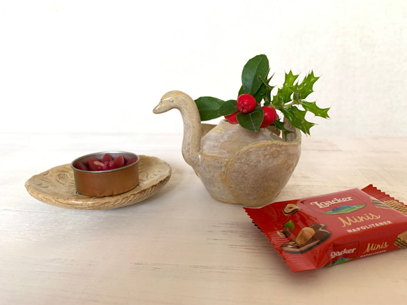 【クリスマスコフレ】スワンの花器&ボタニカル豆皿 2枚目の画像