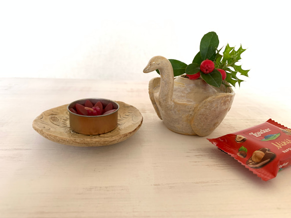 【クリスマスコフレ】スワンの花器&ボタニカル豆皿 4枚目の画像