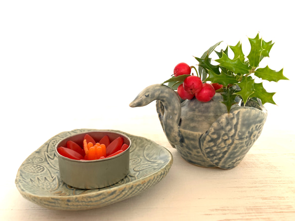 【クリスマスコフレ】スワンの花器&ボタニカル豆皿 1枚目の画像