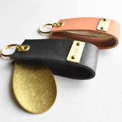 刻印無料】携帯靴べら 手染めブラック｜栃木レザー 真鍮 キーホルダー
