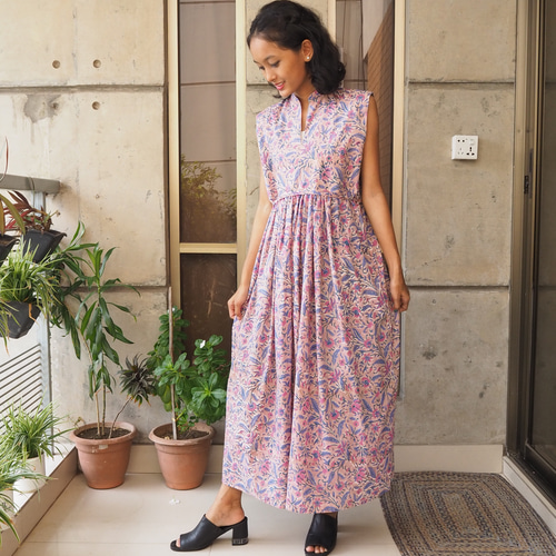 maison de soil リーフブロックプリントワンピース 羽織り ギャザー