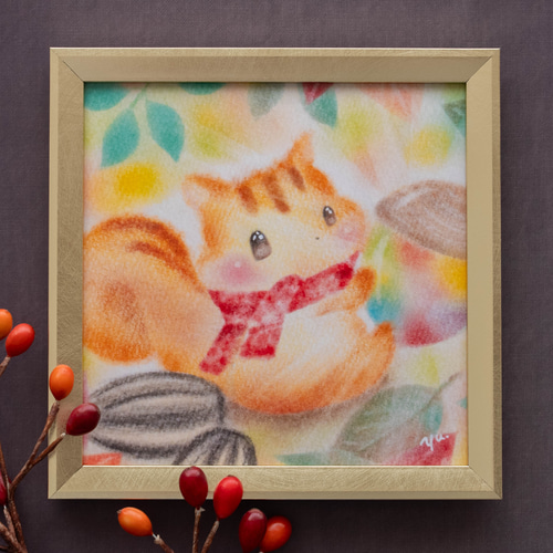 【原画】『ガンフリック』（絵画　パステル画　リス　動物画） 原画】『ガンフリック』（リス 栗鼠 パステル画 鎧）