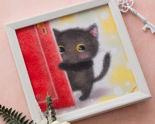 複製画】「はじめまして黒猫ちゃん」 パステルアート ねこ ネコ