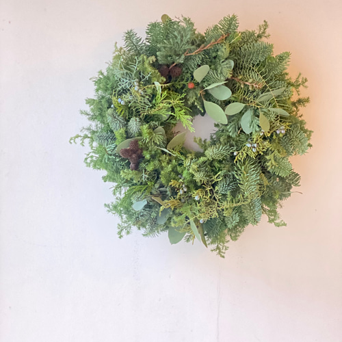 オレゴンモミたっぷりのシンプルクリスマスリース ／森の香り 生花から