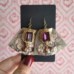 紫色大號珠寶|印度刺繡緞帶/大號東方耳環(耳環)秋季波西米亞舞肚皮舞 第6張的照片