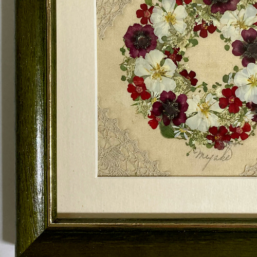 押し花額 『リース風』（ハンドメイド） SAIKA ピンク押し花リースS額 | 押し花 Shop