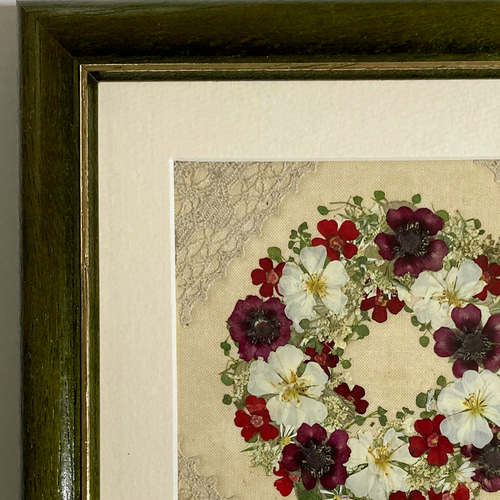 押し花 押し花額 押し花アート クリスマスリース お正月 バラ