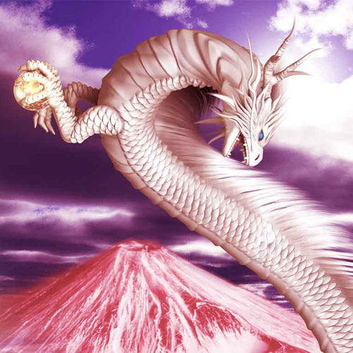 龍の絵「赤富士と白龍3」自作A4 竜の絵 イラスト breeze 通販