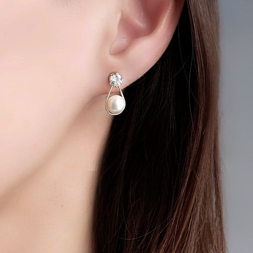 CZダイヤとパールのしずくピアス&ネックレス -スターターセット CZダイヤとパールのしずくピアス&ネックレス -スターターセット