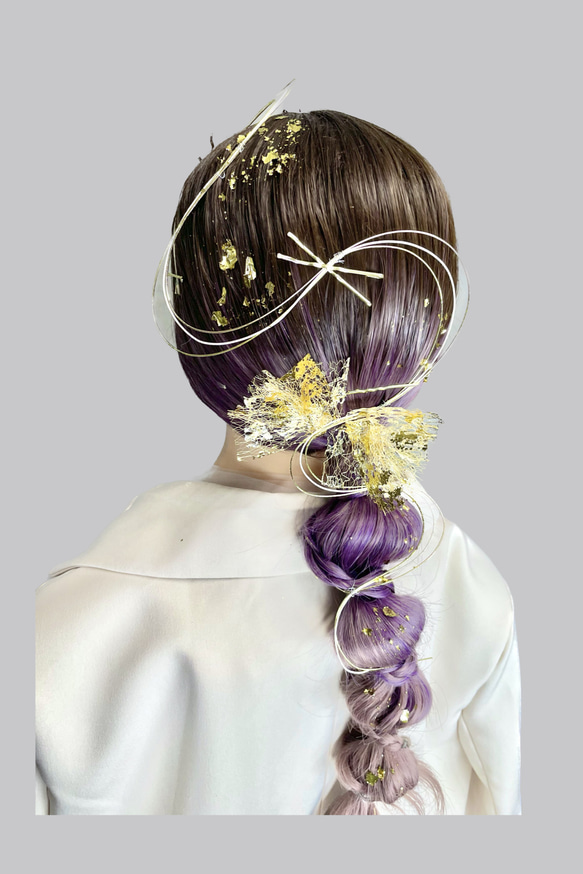 髪飾り(金箔ネット/ゴールド) 金箔 水引 ネット 成人式 前撮り 卒業式 結婚式 3枚目の画像