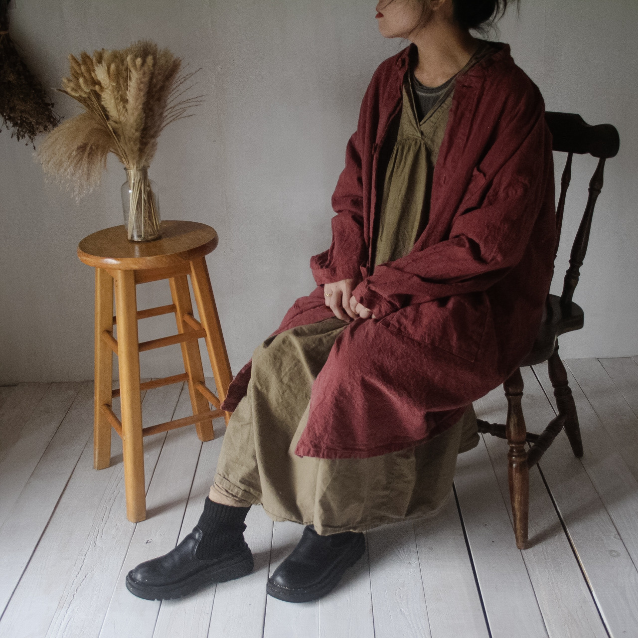 vintage cocoon coat / 小豆色