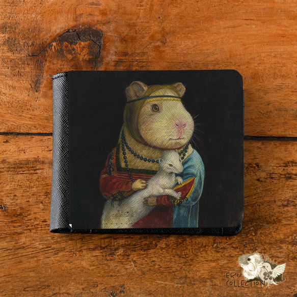 客製化雙折錢包皮革*豚鼠動物傑作*可添加名稱和文字 第1張的照片