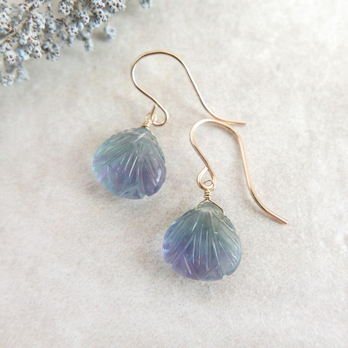 １４kgfピアスフローライトフラワーカービング フローライト✧︎ フラワーカービングピアス 14kgfピアスフロー