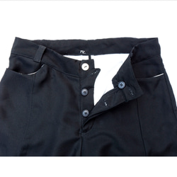 ブラック(黒)シルク着物リメイク、クラシックワイドパンツL、オリジナルサンプル MOMOZONO original 6枚目の画像
