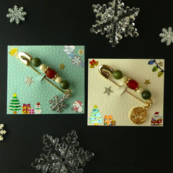 クリスマスギフト2023 Creema限定　天然石ストールピン「雪とクリスマス」-G.　天然石　プレゼント　4種類　 1枚目の画像