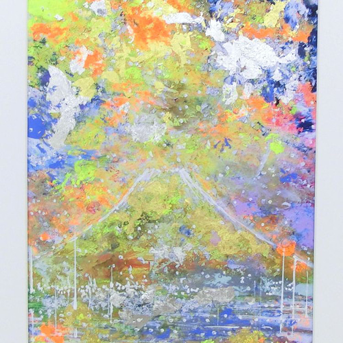 金富士(B)」彩原画 A4 額サイズ 34×46㎝ パワーアート 富士山 絵画