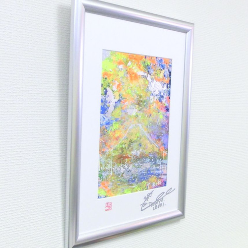 金富士(B)」彩原画 A4 額サイズ 34×46㎝ パワーアート 富士山 絵画