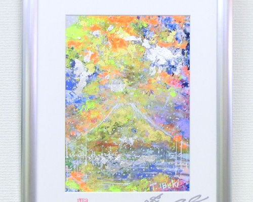 金富士(B)」彩原画 A4 額サイズ 34×46㎝ パワーアート 富士山 絵画