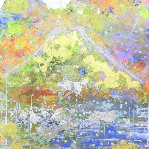 金富士(B)」彩原画 A4 額サイズ 34×46㎝ パワーアート 富士山 絵画
