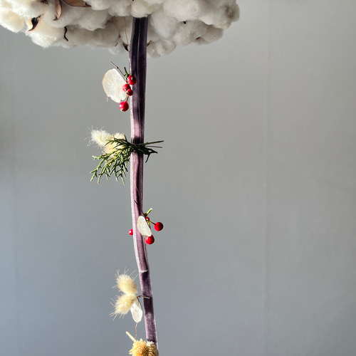 フライングリース(ホワイトコットン) /ドライフラワー　コットンフラワー　リース フライングリース(ホワイトコットン) /ドライフラワーコットンフラワー