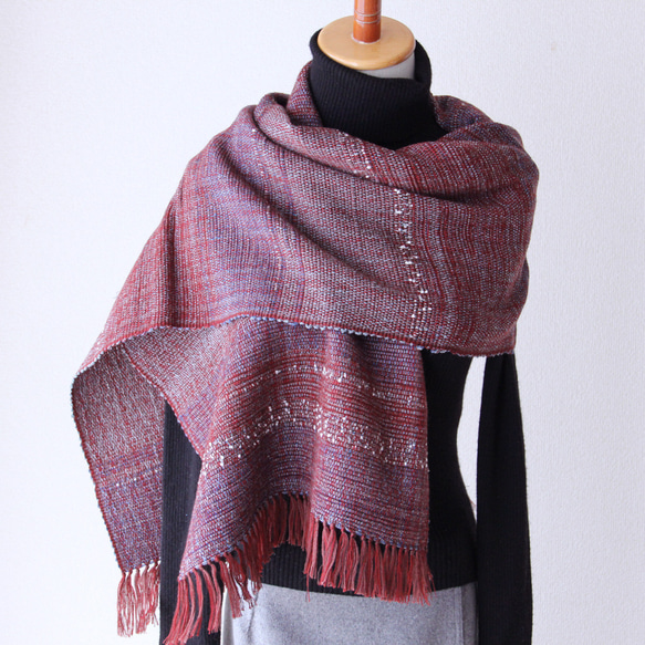 シックコーデを格好良く》ウール手織りストール（中） グレーブラウン