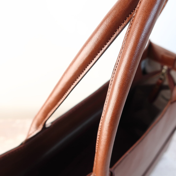 A4サイズしかくトートbag・ver2（ファスナー付き・マチ幅15㎝ver）☆彡ブラウン（スムース） ブラック