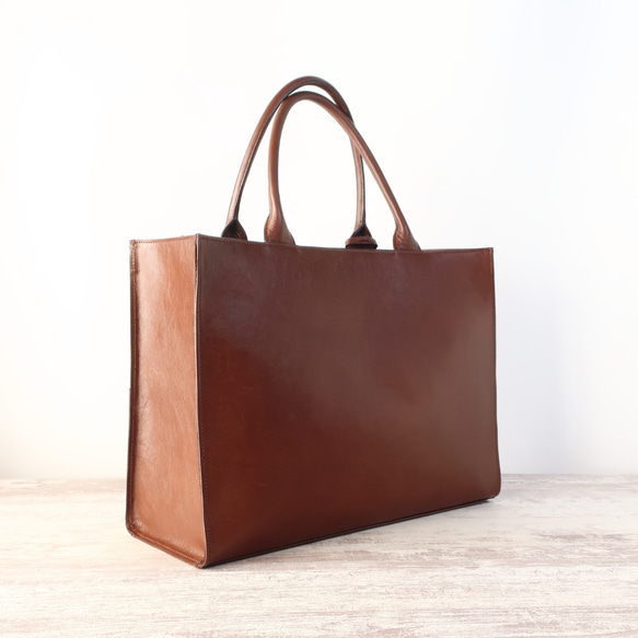 A4サイズしかくトートbag・ver2（ファスナー付き・マチ幅15㎝ver）☆彡ブラウン（スムース） ブラック