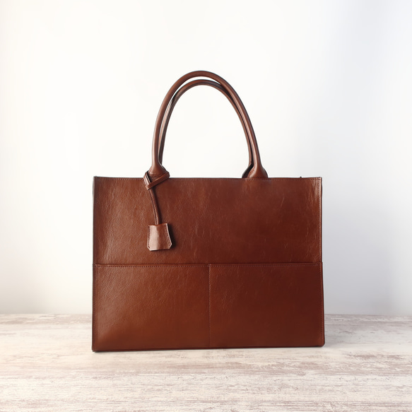 A4サイズしかくトートbag・ver2（ファスナー付き・マチ幅15㎝ver）☆彡ブラウン（スムース） ブラック