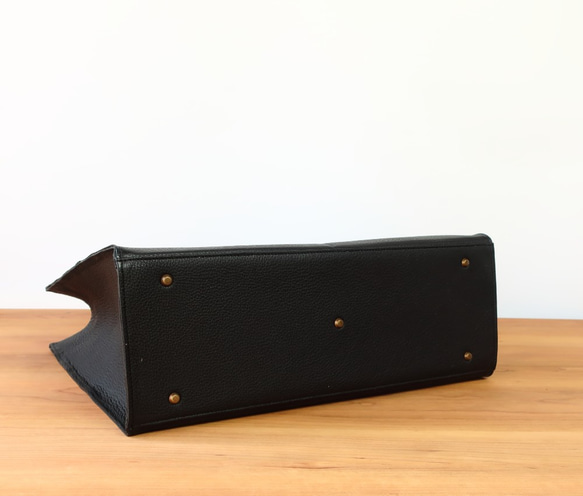 A4サイズしかくトートbag・ver2（ファスナー付き・マチ幅15㎝ver）☆彡ブラウン（スムース） ブラック