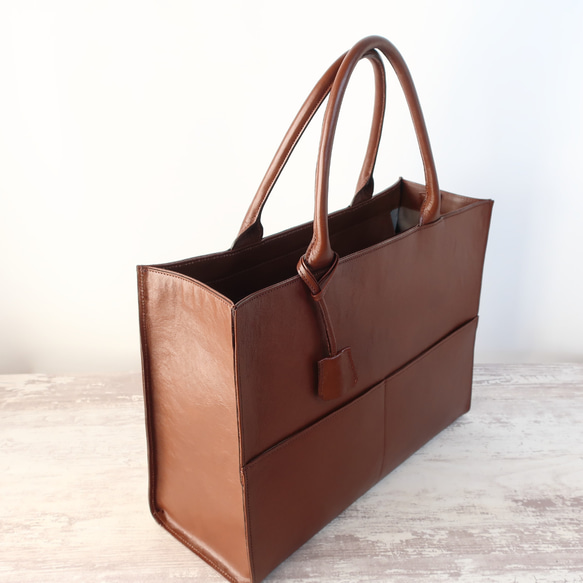 A4サイズしかくトートbag・ver2（ファスナー付き・マチ幅15㎝ver）☆彡ブラウン（スムース） ブラック