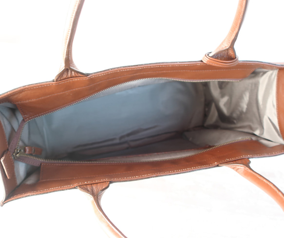 A4サイズしかくトートbag・ver2（ファスナー付き・マチ幅15㎝ver）☆彡ブラウン（スムース） ブラック