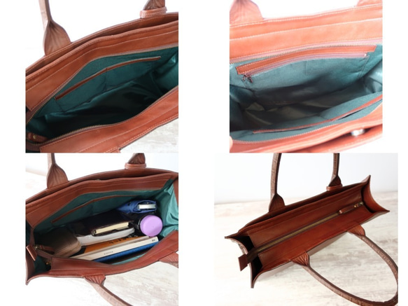 A4サイズしかくトートbag・ver2（ファスナー付き・マチ幅15㎝ver）☆彡ブラウン（スムース） ブラック