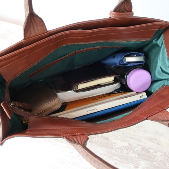 A4サイズしかくトートbag・ver2（ファスナー付き・マチ幅15㎝ver）☆彡ブラウン（スムース） ブラック