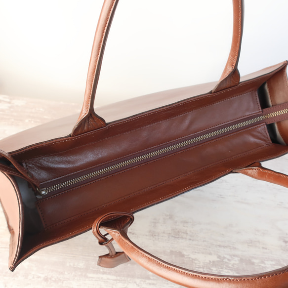 A4サイズしかくトートbag・ver2（ファスナー付き・マチ幅15㎝ver）☆彡ブラウン（スムース） ブラック