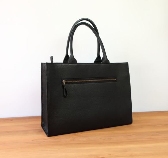 A4サイズしかくトートbag・ver2（ファスナー付き・マチ幅15㎝ver）☆彡ブラウン（スムース） ブラック