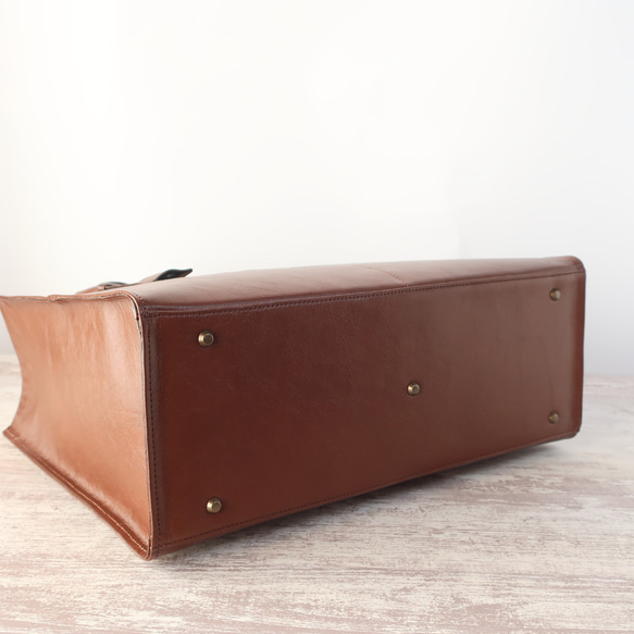 A4サイズしかくトートbag・ver2（ファスナー付き・マチ幅15㎝ver）☆彡ブラウン（スムース） ブラック