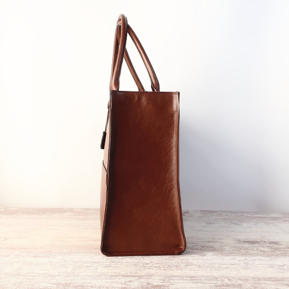 A4サイズしかくトートbag・ver2（ファスナー付き・マチ幅15㎝ver）☆彡ブラウン（スムース） ブラック